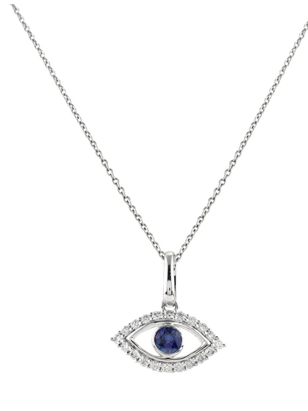 Sterling Silver Blue Sapphire Evil Eye Pendant Necklace